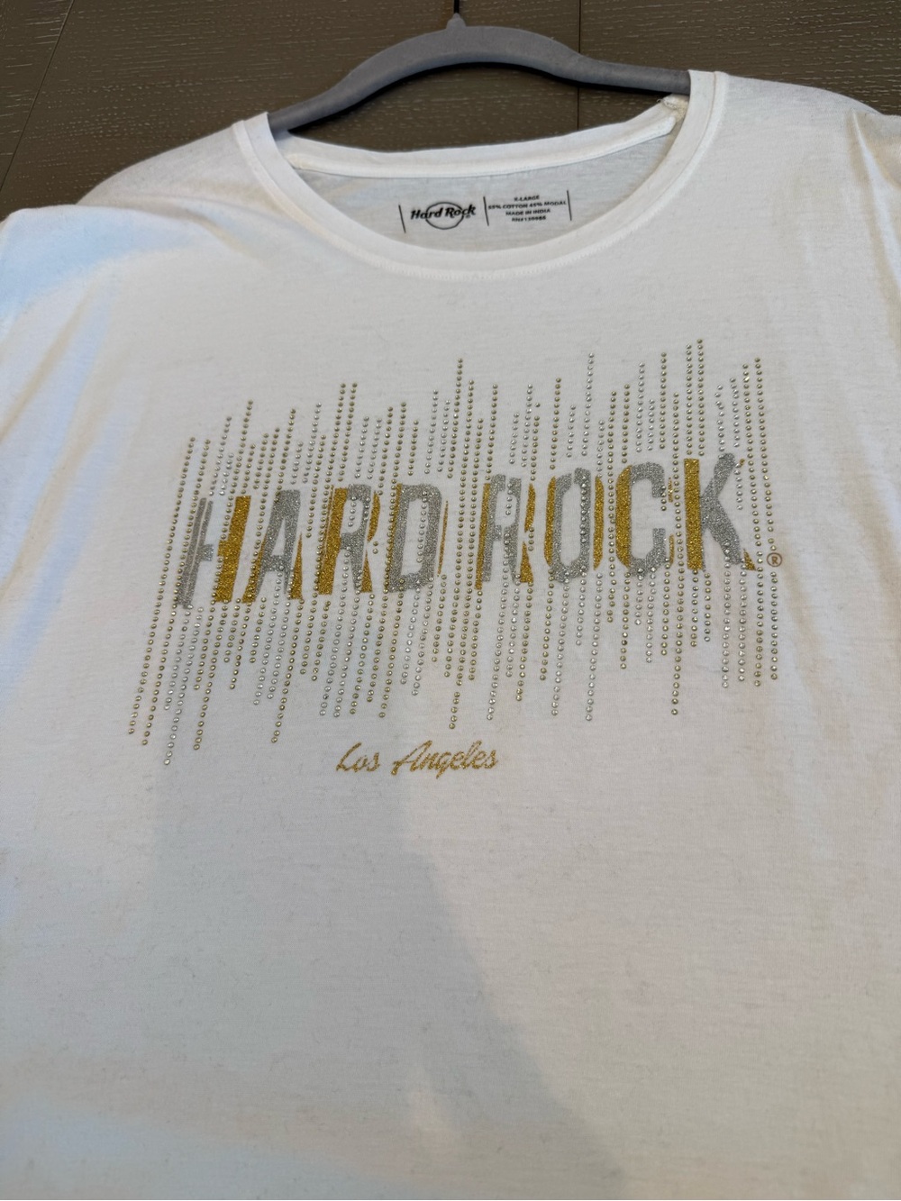 Hard Rock Cafe White T-Shirt with Gold and Silver Logo